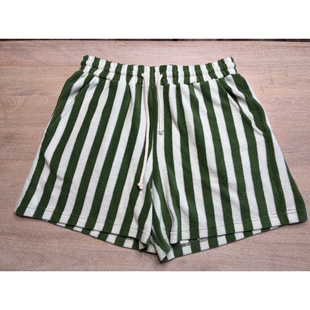 Alice Pearl Weekend Shorts Terrycloth Green Stripes Size Large - Picture 2 of 7